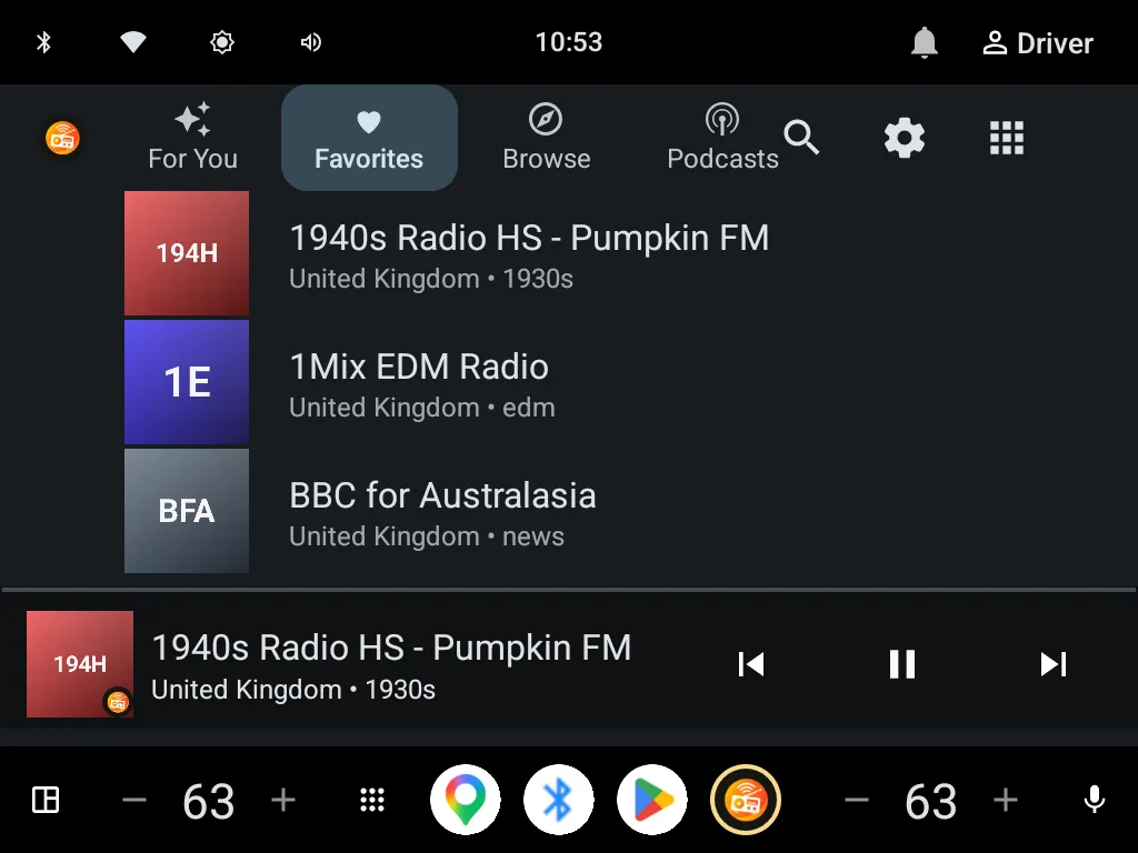 Favourites sync from the phone, so the list is already there.
